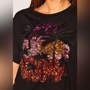 Guess Black Sequin Graphic Crop Top
